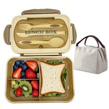 1pc 1200ml Bento Lunch Box With Cutlery Set And Leak-Proof Lid, 3 Compartment Food Containers Suitable For Adult Men And Women, For Camping, Meal Prep, School Supplies, Back To School, Kitchen, Christmas Gifts (Cutlery, Lunch Box And Storage Bag Included)