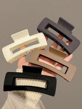 1pc/4pcs Square Lightweight Plastic Hair Claw Clip, 10.5cm/4.13Inch Solid Color Hair Claws, Minimalist Style, Retro Frosted Disc Hair Clip, Suitable For Daily, Outing, Leisure, Party, Commuting, Vacation, Washing Face, Bathing, Makeup, Bathroom Hair Accessories, Headwear Accessories, Hair Clips (Black, Beige, Khaki, Dark Coffee) Back To School Hair 
