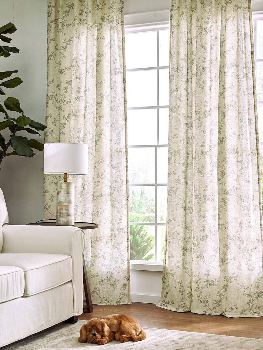 2 Pcs Beautiful Floral Design Sheer Curtains, Softness Cozy Privacy Curtains, Great Quality Elegant Vintage Gorgeous Curtains, Pretty Colors And Well Made Lightweight Curtains - 綠色 - 查看 1