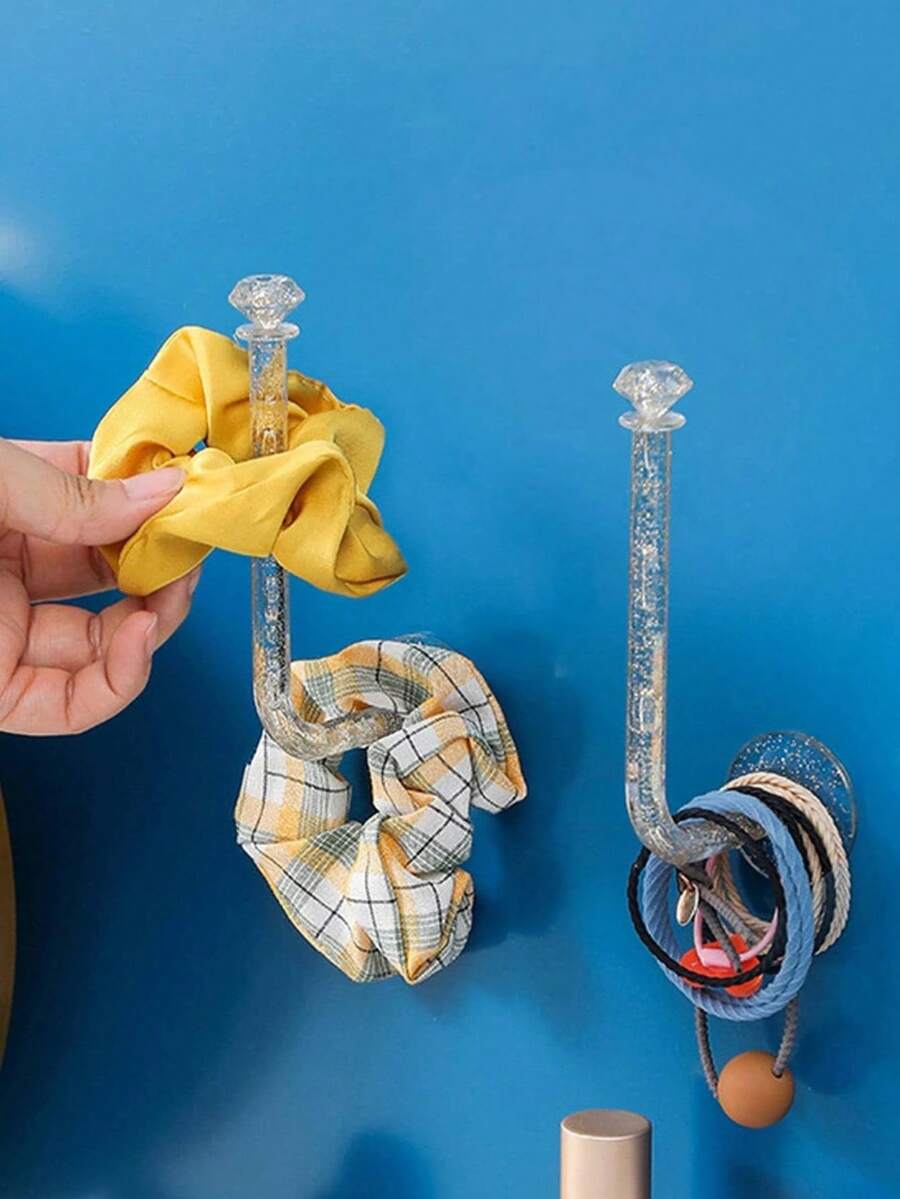 1件壁掛式髮箍收納架，附L型水晶掛鉤，可用於珠寶展示，無需鑽孔