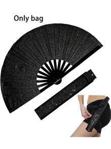 1 Stück Hologramm Handventilator Tasche mit verstellbarem Riemen, neue Kung Fu Tai Chi Fächer Tasche, Oberschenkeltasche, silber-schwarzer Blitz rosa Outdoor Sport Aktivität Tasche, Musikfestival große Karnevalsparty reflektierende Laser scharfe Tanzfächertasche, tragbare verstellbare faltbare Fächertasche, stilvoller Partyzubehör für Frauen, reflektierendes irisierendes Design, geeignet für Fanpartys, Discotanz, Heimdekoration und viele Anlässe