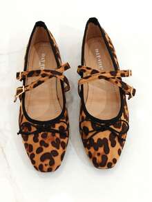 RevReaL Suede Cross-Strap Ballet Flats Vintage Bow Beach Summer - LEOPARD - View 3