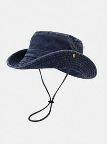 1pc Unisex Washed Bucket Hat With Rope Outdoor Men Sun Hats With UV Protection Wide Brim Foldable.Suitable For Fishing, Beach, Hiking, And Travel .Men's Sun Hat Summer Hat, Suitable For Summer Outdoor Activities Such As Hiking And Fishing