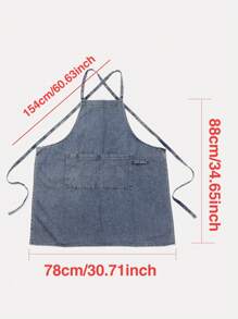 1pc Denim Apron, Extra Long Tie Strap, Unisex Home Kitchen, Work, Japanese Style Bib Apron
