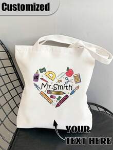 Customized Teacher Heart Tote Bag, Personalized Polyester School Bag With Custom Name, Back To School Gift, Durable Teacher Appreciation Handbag - Multicolor - View 2