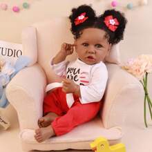Realistic Reborn Baby Dolls With Soft Body African American Lifelike Girl Doll 22.8 Inch Best Birthday Gift Set