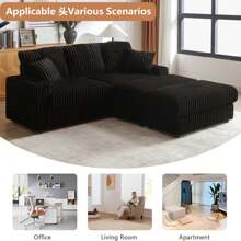 84" Corduroy Oversized 3-Seater Sofa With 2 Ottomans, Modular Sectional Deep Seat Sofa With Back And Toss Pillows, Modern Comfy Sofa With 2 Storage Spaces And Cup Grooves For Living Room