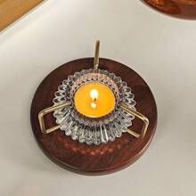 1 pieza Juego de Portavelas Multiusos y Calentador de Té, Base de Madera de Nogal para Calentar Té, Diseño Elegante de Portavelas de Vidrio, Juego de Portavelas para Crear Ambiente, Calentador de Té Portátil para Fiestas de Té, Reuniones, Restaurantes, Cafés y Uso Doméstico Volver al Colegio