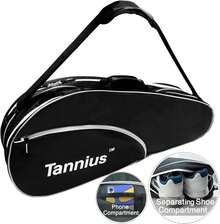 Tannius - Bolsa de raqueta de tenis (3-5 raquetas), con compartimento para zapatos y teléfono y almohadilla protectora, bolsa de raqueta súper espaciosa y ligera para tenis, bádminton