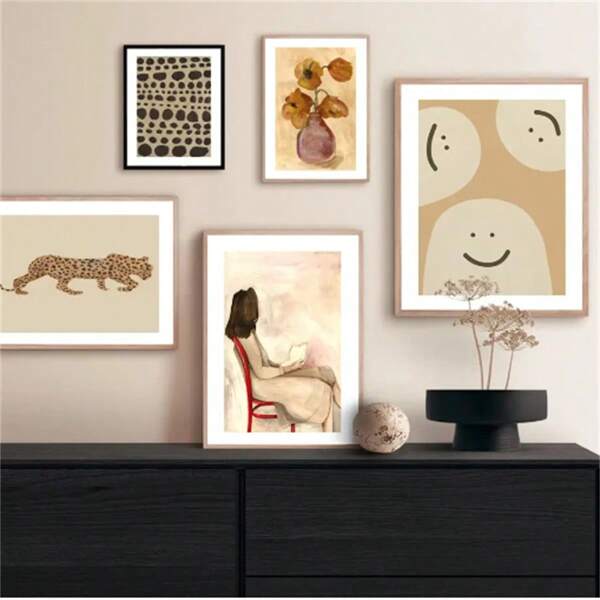 1 Pc Optional Frame Posters Wall Arts Vintage Abstract Poster Brain Drink Man Striped Back Read Woman Flower Wall Art Prints Canvas Painting Wall Pictures Living Room Decor ,Wall Art With Frame