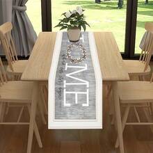 1pc Western Linen Table Runner, Grey English Floral Print Pattern, Suitable For Dining Table, Living Room Table, Restaurant - Light Grey - View 2