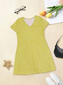 Vestido de gasa ligero con estampado de flores diminutas, elegante y casual para vacaciones y oficina para mujer, primavera/verano