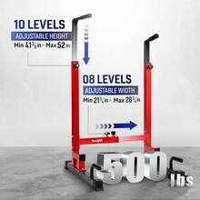 Dip Stand 500 LBS Capacity 80 Levels Adjustable Dip Bars Dip Station Hine For Home Gym - Red&Black - View 2