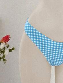 女士夏季新款格子印花比基尼两件套，甜美风格，褶皱比基尼，钢圈比基尼，沙滩度假装，泳衣，女士夏季连衣裙，女士夏季服装，节日，伊比沙岛装扮，女士泳装，比基尼套装，女士泳衣，女士沙滩装，度假套装，沙滩连衣裙，女士比基尼套装，浅蓝色 - 淺藍色 - 查看 6