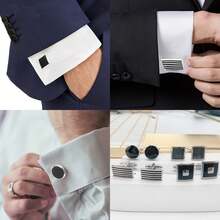 Xiacheng 1-12 Pairs Cufflinks For Men Classic Tone Cuff Links Silver Black Striped Disc Square Rectangle Cuff Links Shirt Suit Men's Cufflinks For Wedding Groom Business Back To School Casual Wedding Season Gift For Groom & Groomsmen - Multicolor - View 4