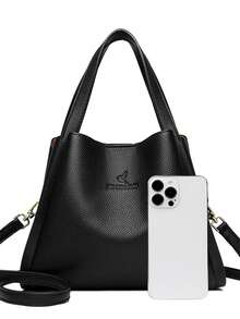 高品质软皮手提包女士休闲单肩托特包奢华设计师女士大容量钱包包A款主打热卖 - 黑色 - 查看 6