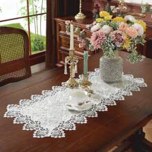 European Style Floral Lace Embroidered Polyester Table Runner - Woven Double Layer Shiny Satin Fabric, Festive Coffee Table Decor For Kitchen Dining, Indoor Outdoor Dinner Party Decoration, Ideal Gift