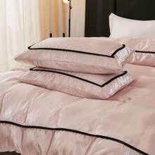 Satin Comforter Set 7 Pieces Bed In A Bag Luxury Polyester Satin Bedding Set With Comforter Pillowcases And Sheets Sets Pompoms Design Super Soft Silk Like Silky Satin Bed Set For All Season - Màu Hồng baby - Xem 7