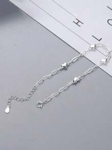 1pc S925 Sterling Silver Simple Solid Heart Adjustable Bracelet, Hypoallergenic Jewelry Gift For Women, Birthday, Anniversary, Valentine's Day Valentines