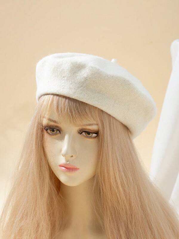 1pc Women's Solid Color Wool Felt Beret Hat, Elegant Japanese Style, Suitable For Daily Outing And Shopping