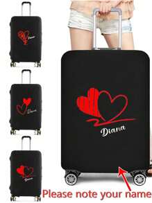 Customized Name Letter Pattern Luggage Protective Cover Dust Cover Anti-Scratch Protective Cover, Black Elastic Luggage Cover Suitable For 18-32 Inch Fashion Trolley Case Thickened Elastic Dust Bag Travel Accessories