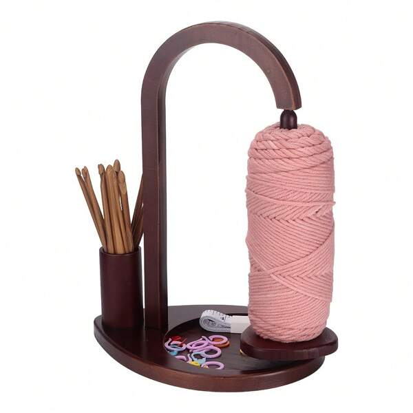 1 Set Magnetic Wooden Yarn Holder With Crochet Hooks Storage, Strong Magnet Spool Support, 360° Rotating Knitting Organizer Box, Ideal Christmas & Holiday Gift, Yarn Storage