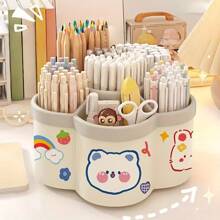 Rotating Desk Organizer, Multi-Compartment Storage Caddy For Stationery, Makeup Brushes, Lipsticks, Eyebrow Pencils - Durable PP Material, Fragrance-Free, Ideal For Dorms And Office Desk Organization