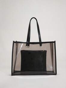 Summer Beach Transparent PVC Tote Bag With Small Pouch, Shoulder Bag For Women - Black - View 2