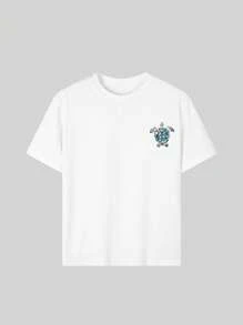 Camiseta de manga corta con cuello redondo y estampado gráfico novedoso para niñas preadolescentes, top de verano