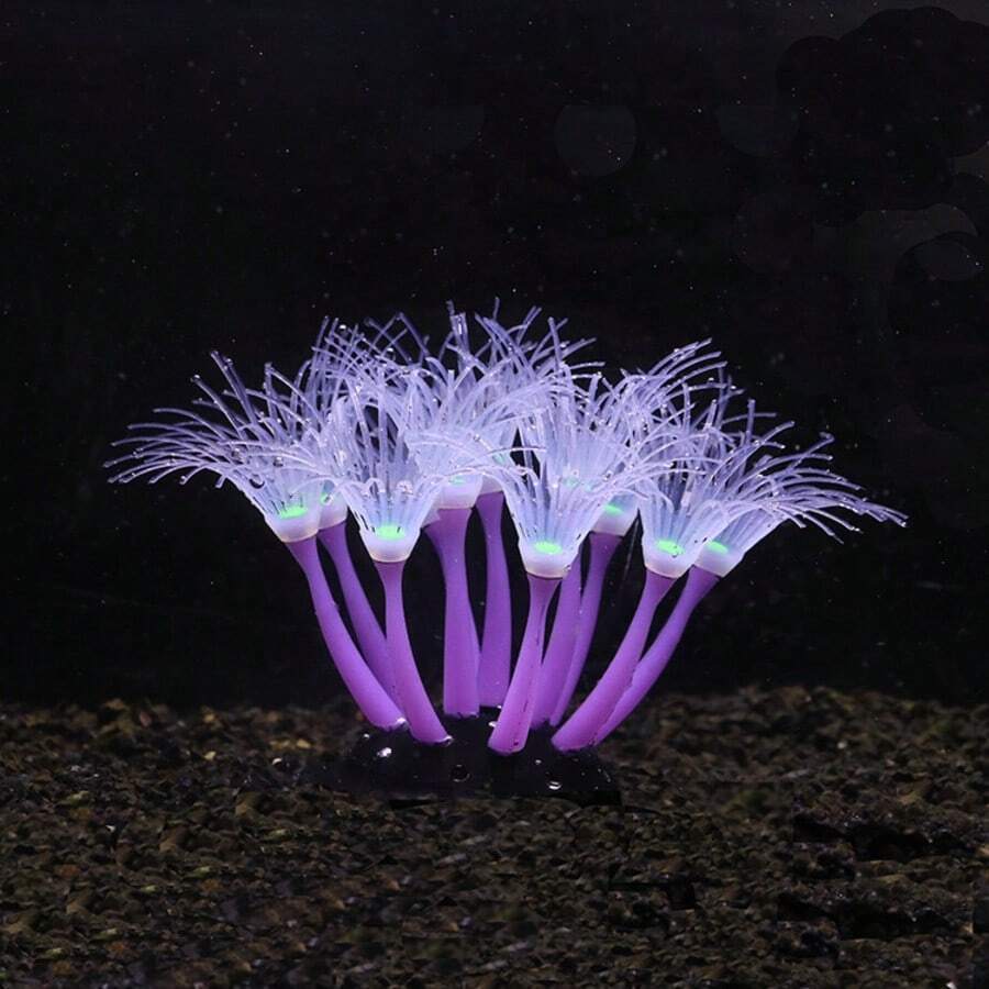 1pc Silicone Realistic Sunflower Shaped Coral, Aquarium Landscape Decor, Glow-In-The-Dark Artificial Coral, 6.3 Inch Base, Suitable For Fish Tank Decoration - Multicolor - View 1