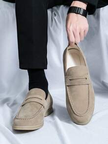 Luxury Men's Slip-On Penny Loafers, Faux Suede Casual Shoes, Soft & Comfortable, Breathable, Fashion & Elegant, Suitable For Business, Party, Wedding, Graduation, Spring/Summer/Autumn, Plus Size Old Money Chic Autumn - Khaki - View 3