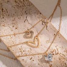 1pc Luxury Layered Heart Pendant Necklace, & Exquisite - Yellow Gold - View 2
