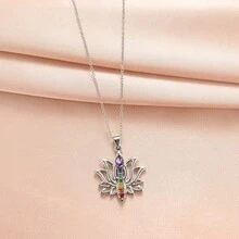 1 pieza Collar colgante con flor de loto de colores de moda para mujer - vistoso - Ver 3