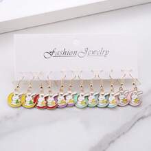 6 Pairs Cute Rabbit Pendant Metal Jewelry Earrings, Enamel Rabbit Charm Drop Earrings, Suitable For Daily Wear, Perfect For Women Birthday/Holiday Gift