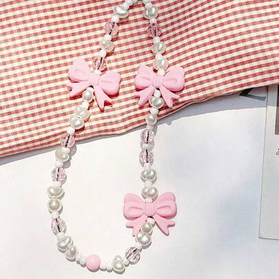 1pc Pearl Pink Butterfly Cute Phone Lanyard, Gift For Mom, Family, Friends, Birthday, Holiday Phone Charm, Phone Strap