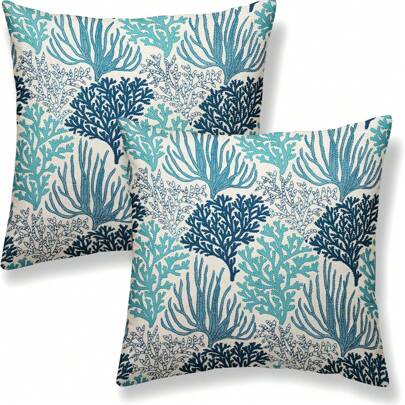 2PCS Coastal Pillowcase Blue Turquoise Coral Summer Outdoor Decoration Throw Pillow Marine Marine Theme Holiday Decoration Pillowcase Sofa Cushion Cover Unilateral Without Pillow Core