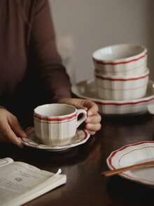 2 件 180 毫升/6.3 盎司爱尔兰风格咖啡杯碟套装，陶瓷杯碟，适用于浓缩咖啡、卡布奇诺、拿铁、热茶，适用于办公室、咖啡厅、餐厅、客厅