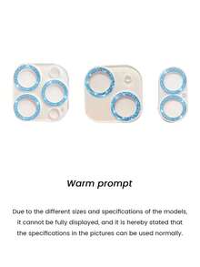 Glitter Blue Integrated Apple 15 ProMax Lens Film, For IPhone 17/17 Pro/17 Air/17 ProMax/14 ProMax Phone Camera 13 Pro Protective Ring Frame Cover, Tempered Glass, Transparent Glitter, High Definition Lens Film, Stylish & Anti-Collision - Multicolor - View 11