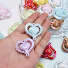 5pcs Acrylic Heart Shaped Double Hole Pendant, Colorful Creative Decorative Accessories For Home, Party, Wedding And More