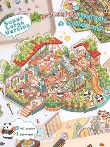 2pcs/1pc Large Size 3-Layer Decorative DIY Landscape Stickers, 3D Miniature House Micro-Scene Stickers For Children DIY Scrapbooking Toys, Landscape Stickers, Scene Stickers, Handbook Stickers, Reusable In Multiple Sizes