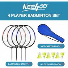 Juego de raquetas de bádminton KH de 2-4 para adultos y niños, juego de playa, césped, patio trasero, deportes al aire libre, raquetas, volantes y bolsa de transporte incluidos - Negro, rojo, azul (4 jugadores) - Ver 2