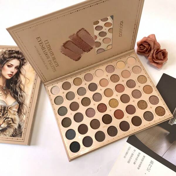 48-Color Pearl And Matte Eyeshadow Palette, Beauty And Cat Graphic Design