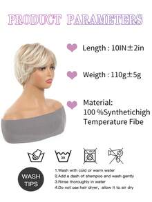 1 parrucca corta bionda elegante con frangia stile pixie - stile dritto a strati, in fibra resistente alle alte temperature, perfetta per uso quotidiano, lavoro e feste, parrucca capelli corti - Evidenzia Bionda - Visualizzare 4