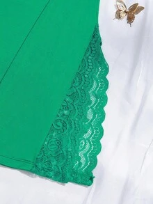 蕾丝蝴蝶结吊带睡裙，浪漫侧开衩吊带睡衣，女士睡衣和睡裙，圣诞节 - 橄欖綠 - 查看 8