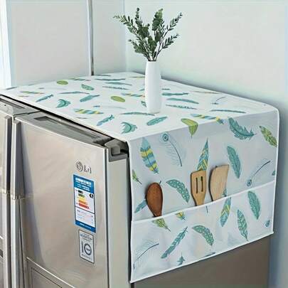 1 件 INS 风格多功能微波炉防尘罩带口袋，23.62 英寸 * 70.86 英寸 / 21.65 英寸 * 51.18 英寸，适用于微波炉等电器，防油防水，现代装饰织物收纳，适用于家庭和厨房，各种图案，PET 材质，电器顶部保护罩 | 装饰性收纳 |（图案随机发货）