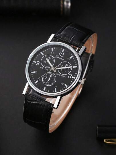 1 件男士黑色非机械石英皮革手表