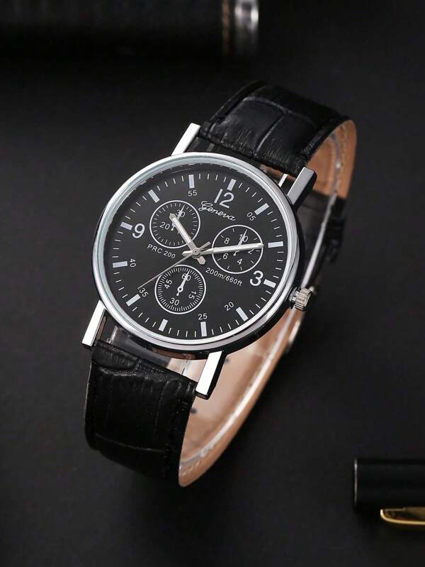 1 pieza Reloj de cuarzo no mecánico negro para hombre