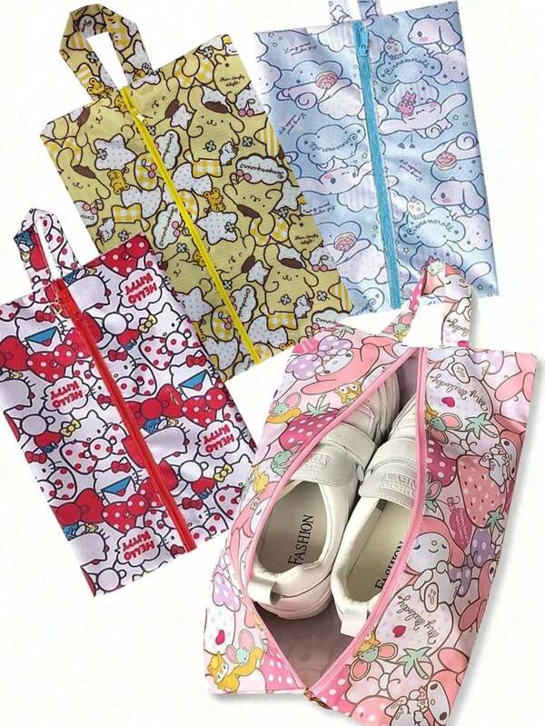 Sanrio 1Pc Hello Kittys Storage Bag Shoe Bag Cartoon My Melody Cinnamoroll Shoe Towel Shoe Storage Hanging Bag (Some Accessories May Be Random)