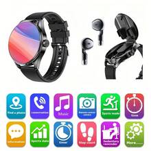 Smartwatch With Earbuds, 1.46-Inch Full Touch Screen, Wireless Voice Calling, Multiple Sports Mode Tracking, Weather Reminder, Message Reminder, DIY Watch Face, Smart Watch For Android And IOS - With Headphones Black Dial Silicone Strap - View 4