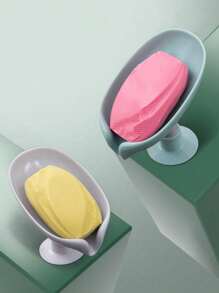 2 piezas Plato de jabón con forma de hoja con salida de drenaje, recipiente de jabón con ventosa en la parte inferior, soporte de jabón autoadhesivo de plástico con drenaje, bandeja de jabón, artículos de almacenamiento y organización para el baño, accesorios de baño, estante de almacenamiento de jabón multiusos, estante de almacenamiento, accesorios de baño (gris, verde)